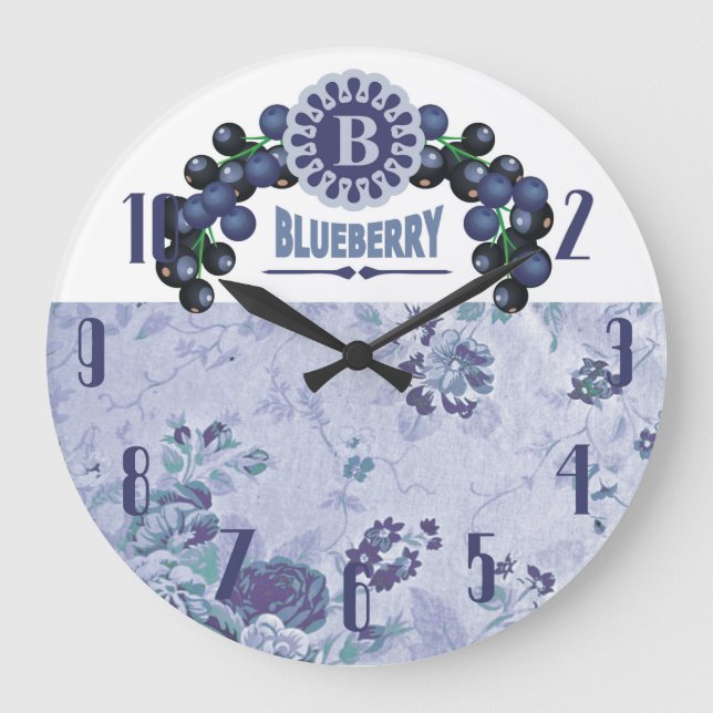 Vintage Blueberries Frucht-Kitchen-Clock Große Wanduhr (Vorderseite)