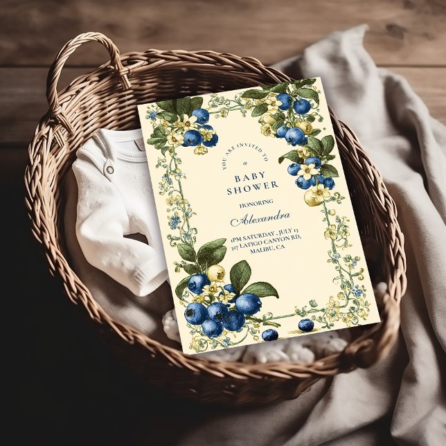 Vintage Blueberry Botanical Baby Shower Einladung (Von Creator hochgeladen)