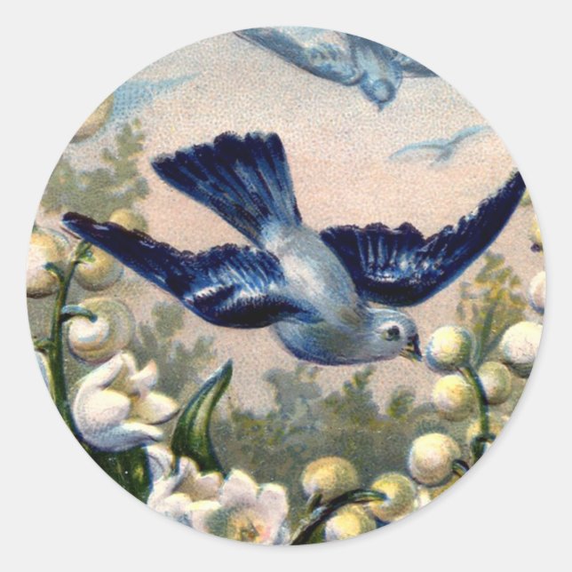 Vintage Bluebirds Blume Lilie der Talvögel Runder Aufkleber (Vorderseite)