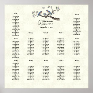 Vintage Bluebirds Coral und Blue Seating Chart Poster
