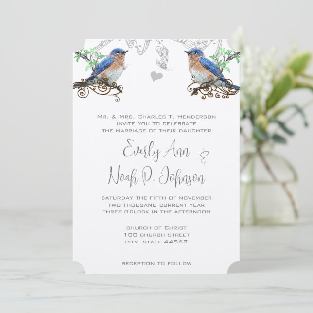 Vintage Bluebirds Hochzeitseinladung #2 Einladung (Stehend Vorderseite)