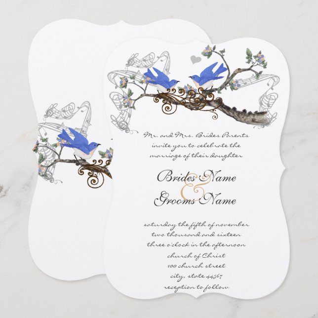 Vintage Bluebirds Hochzeitseinladungen #2 Einladung (Vorne/Hinten)