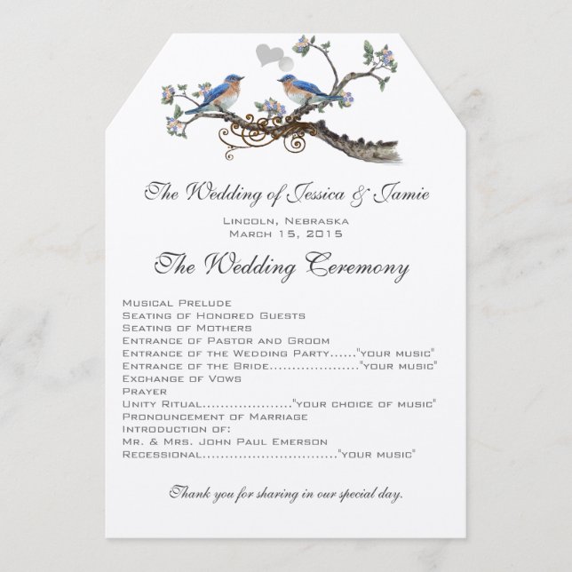 Vintage Bluebirds Hochzeitsprogramme Programm (Vorderseite)