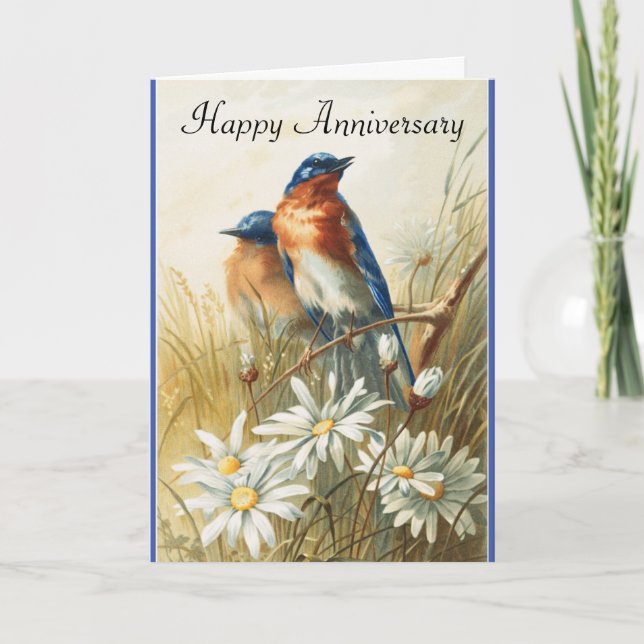 Vintage Bluebirds Jubiläumsgrüßkarte Karte (Vorderseite)