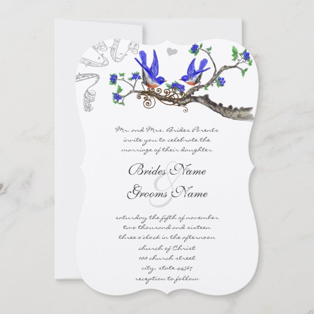 Vintage Bluebirds Royal Blue Wedding Invitations (Devant)
