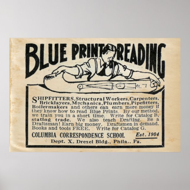 Vintage Blueprint Reading Ad Poster (Vorne)