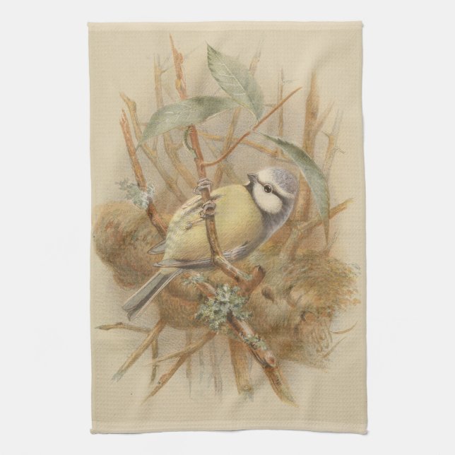Vintage Bluetit-Illustration Geschirrtuch (Vertikal)