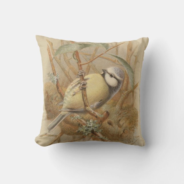 Vintage Bluetit-Illustration Kissen (Vorderseite)