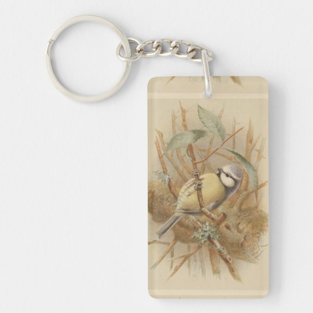 Vintage Bluetit-Illustration Schlüsselanhänger (Vorderseite)