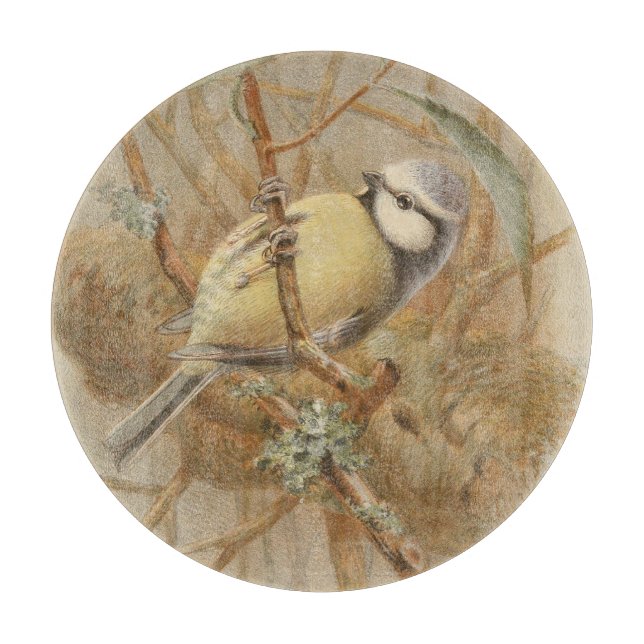 Vintage Bluetit-Illustration Schneidebrett (Vorderseite)