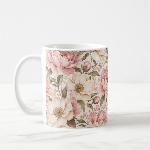 Vintage blühendes Pfingstrosen-Muster Kaffeetasse