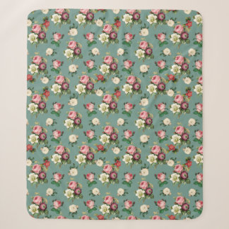 Vintage Blume auf Stone Blue, Retro Floral Print Sherpadecke