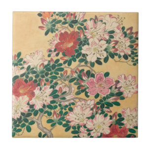 Vintage Blume Azalea Japanische Malerei Fliese