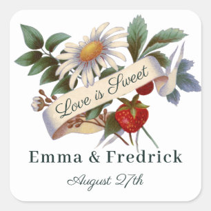 Vintage Blume Banner Liebe ist süß Quadratischer Aufkleber