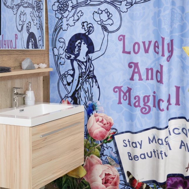 Vintage Blume Benutzerdefinierte Grüße Name Blau Duschvorhang (Von Creator hochgeladen)