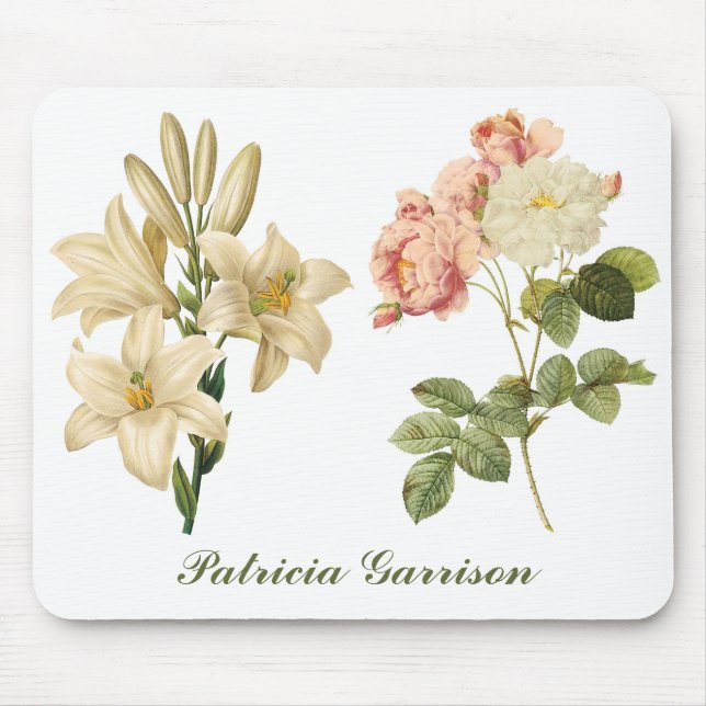 Vintage Blume, benutzerdefinierte Monogramm-Maus Mousepad (Vorne)