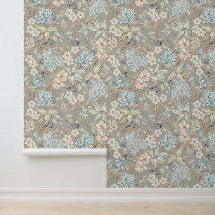 Vintage Blume Blätter Berries Branches Mist Gray Tapete