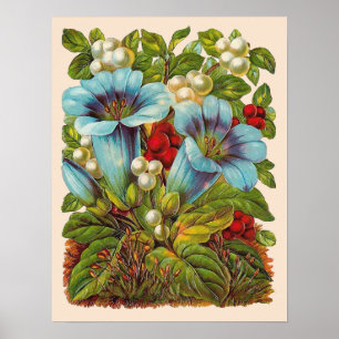 Vintage Blume "Blauer Flor" Poster