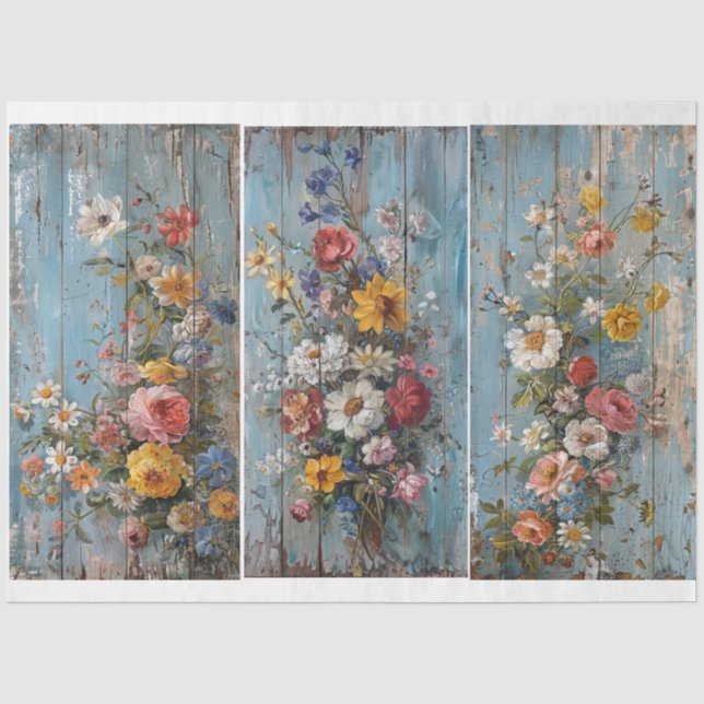 Vintage Blume Blue Worground Seidenpapier (Vorderseite)