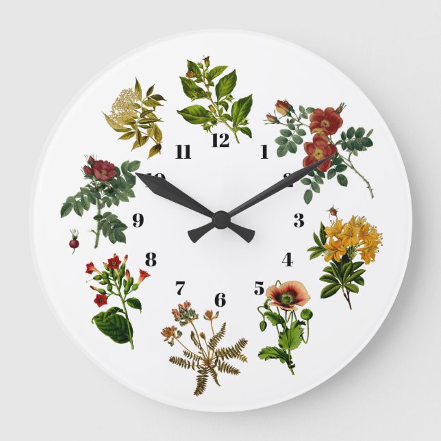 Vintage Blume Botany Große Wanduhr (Vorderseite)
