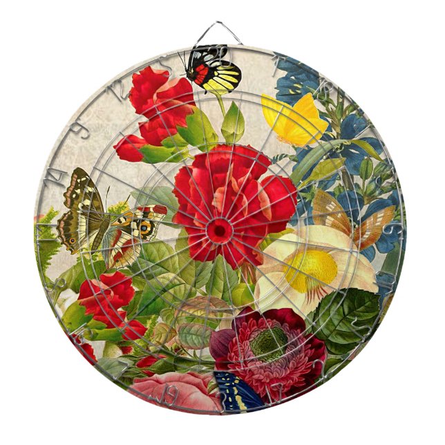 Vintage Blume Bouquet mit Schmetterlingen Dartscheibe (vorne)