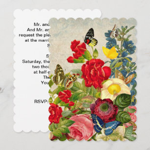 Vintage Blume Bouquet mit Schmetterlingen Einladung