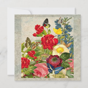Vintage Blume Bouquet mit Schmetterlingen Einladung