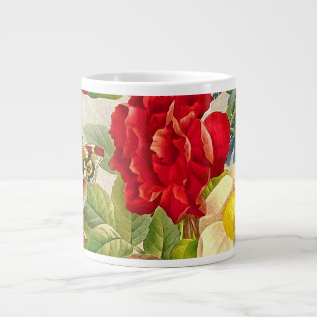Vintage Blume Bouquet mit Schmetterlingen Jumbo-Tasse (Vorderseite)