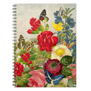 Vintage Blume Bouquet mit Schmetterlingen Notizblock