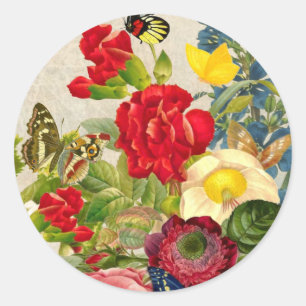 Vintage Blume Bouquet mit Schmetterlingen Runder Aufkleber