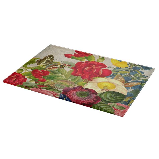 Vintage Blume Bouquet mit Schmetterlingen Schneidebrett (Ecke)
