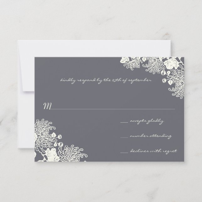 Vintage Blume Chacoal Gray Wedding RSVP Karte (Vorderseite)