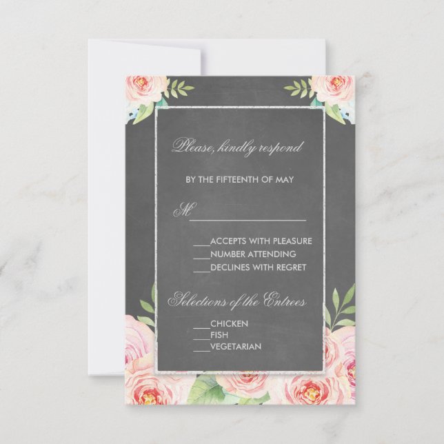Vintage Blume Chalk Wedding RSVP (Vorderseite)