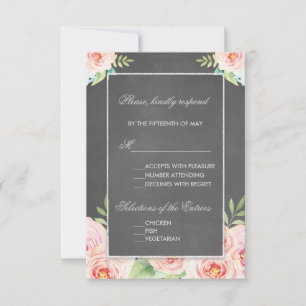 Vintage Blume Chalk Wedding RSVP Karte