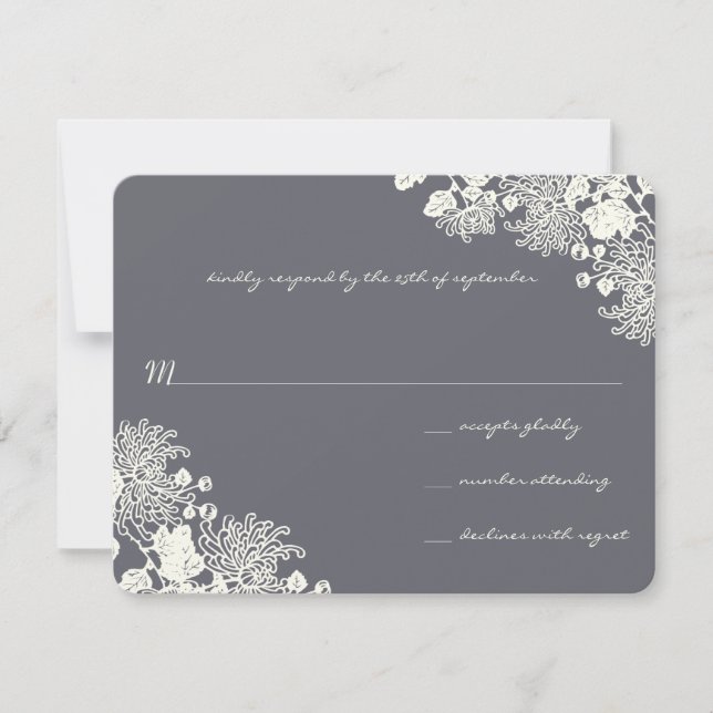 Vintage Blume Charcoal Gray Wedding RSVP Karte (Vorderseite)