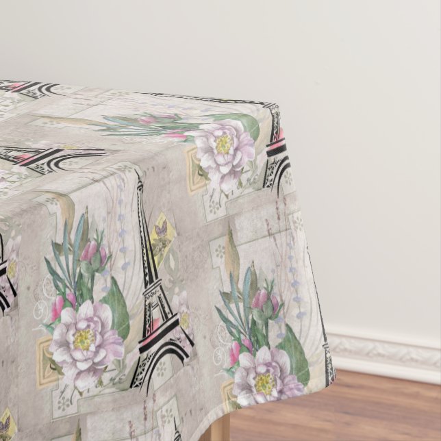 Vintage Blume Collage & Eiffelturm-Muster Tischdecke (Beispiel)