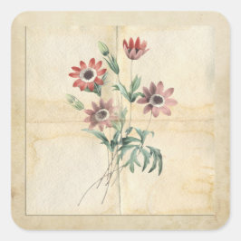 Vintage Blume Collage Scrapbook Verzierung Quadratischer Aufkleber