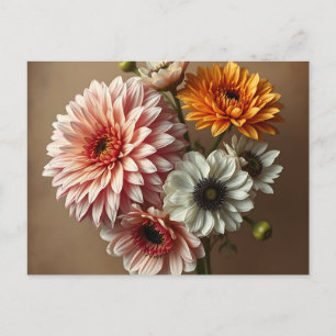 Vintage Blume Dahlias und Anemones Postkarte