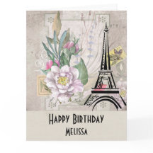 Vintage Blume, Eiffelturm und Burlap Geburtstag