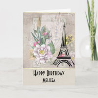 Vintage Blume, Eiffelturm und Burlap Geburtstag