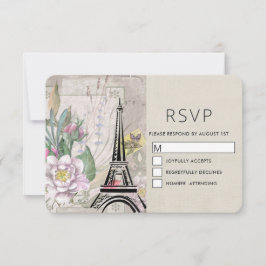 Vintage Blume, Eiffelturm und Burlap-Hochzeit RSVP Karte
