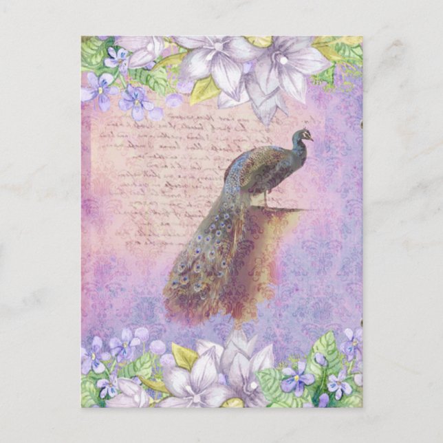 *~* Vintage Blume Französischer Pfau Viktorianisch Postkarte (Vorderseite)