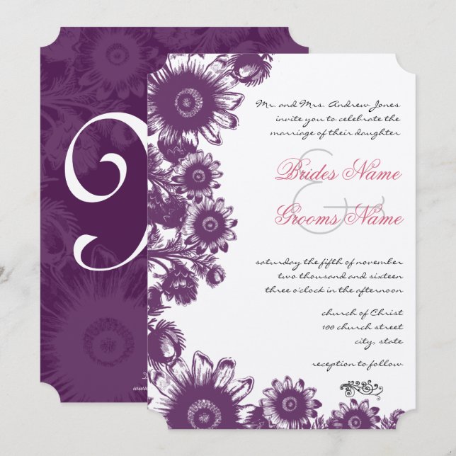 Vintage Blume für Hochzeiten Einladung (Vorne/Hinten)