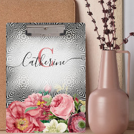 Vintage Blume für Schwarz-weiße Bezeichnung und Mo Klemmbrett