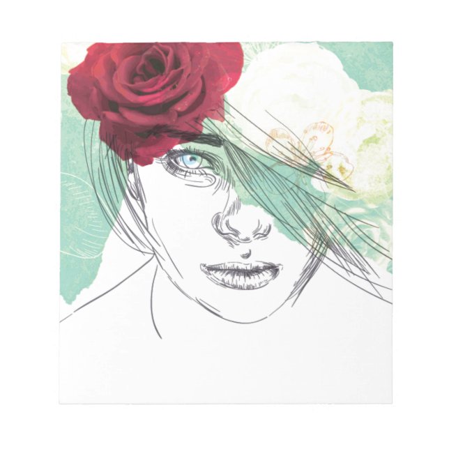 Vintage Blume Girl Illustration Notizblock (Vorderseite)