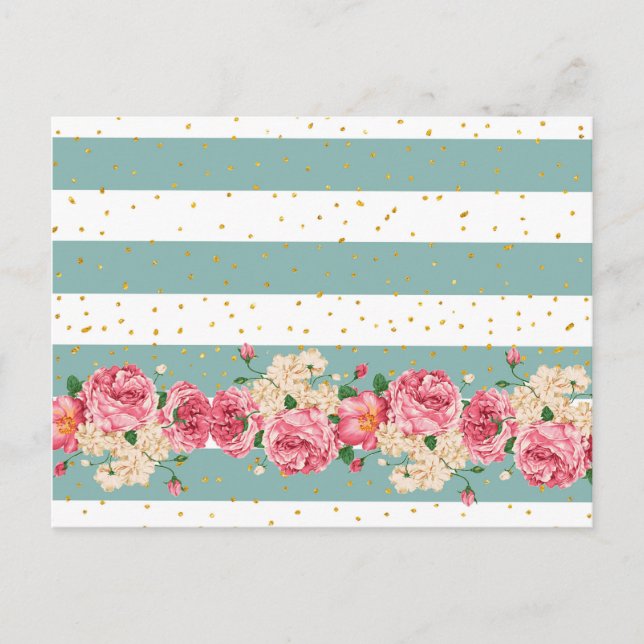 Vintage Blume Gold Imitate Glitzer dots Streifen Postkarte (Vorderseite)