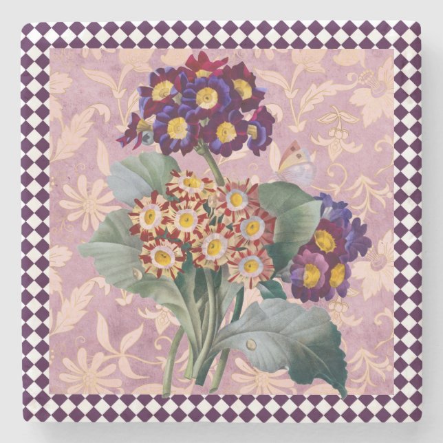 Vintage Blume Harlequin Steinuntersetzer (Vorderseite)