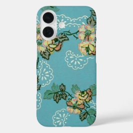 Vintage Blume Hintergrund Aquamarin Blumenmuster iPhone 16 Hülle