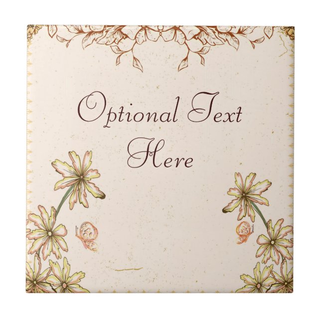 Vintage Blume Hochzeit Fliese (Vorderseite)