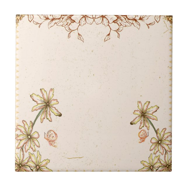 Vintage Blume Hochzeit Fliese (Vorderseite)